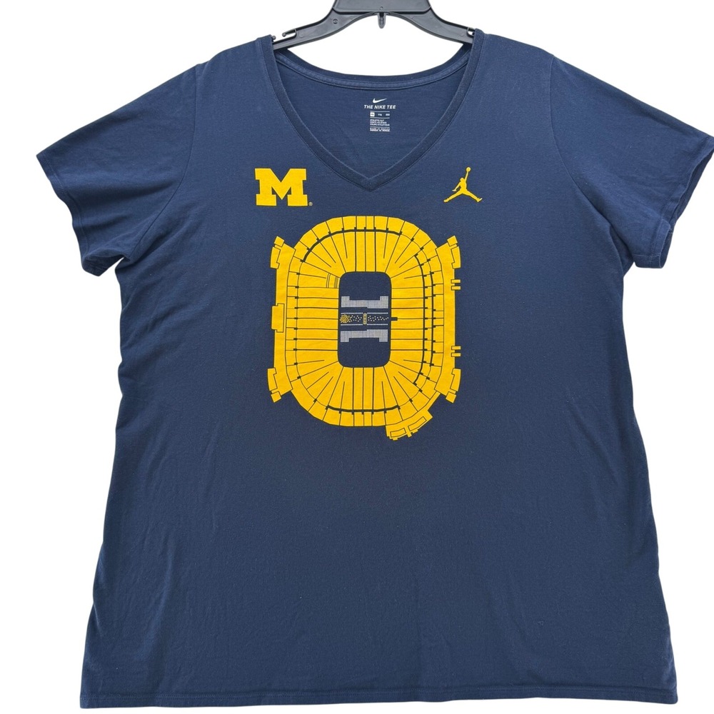 Nike Michigan Wolverines Stadium Graphic 100% Cotton T Shirt‎ XXL Womens Blue